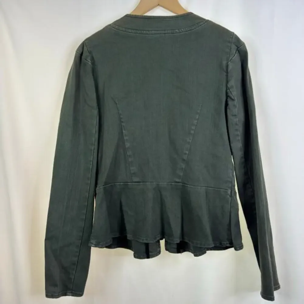 Free People Peplum Olive Denim Military Utility Jacket Size 12 - Picture 6 of 9